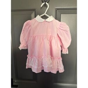 Jill Lynn Vintage Kids Pink Lace Trim Puff‎ Sleeve Party Dress Size L 7416V